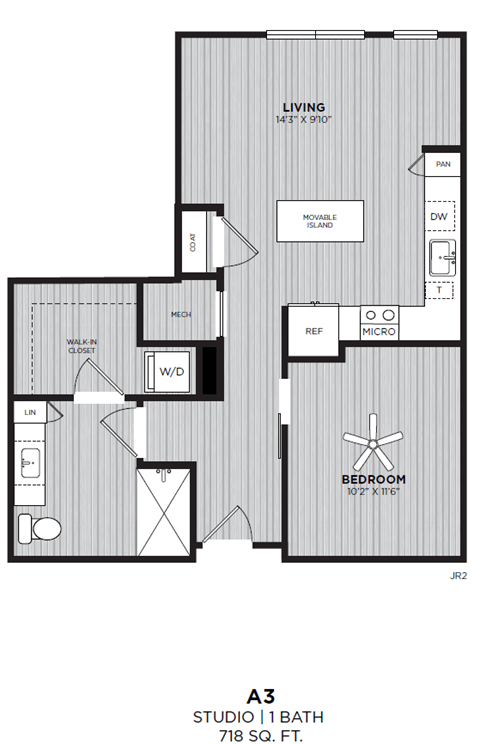 A 3 bedroom apartment with a living room, dining room, kitchen, and bathroom.